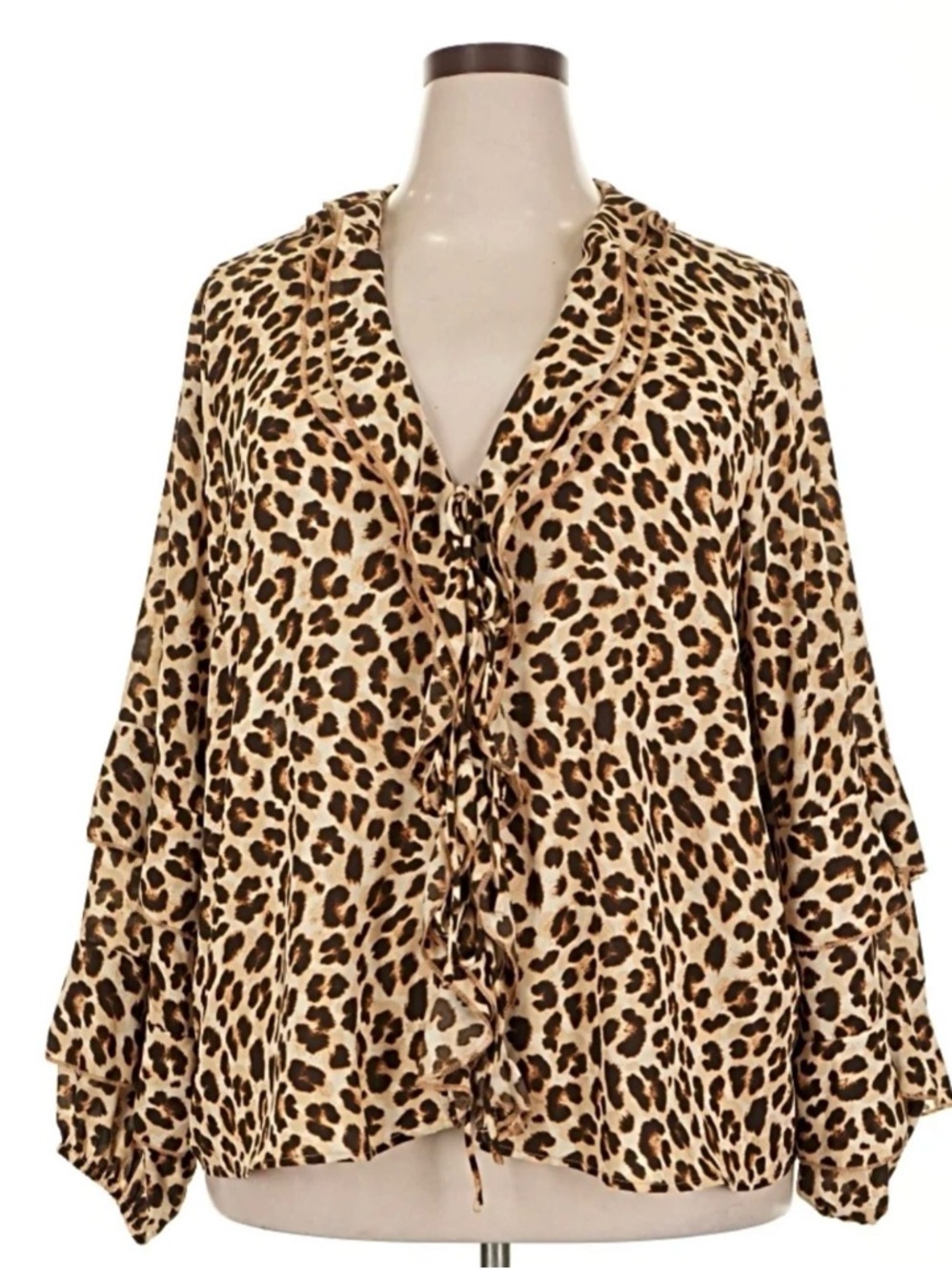 torrid Leopard Print Ruffle-Front Blouse - Beige and Brown